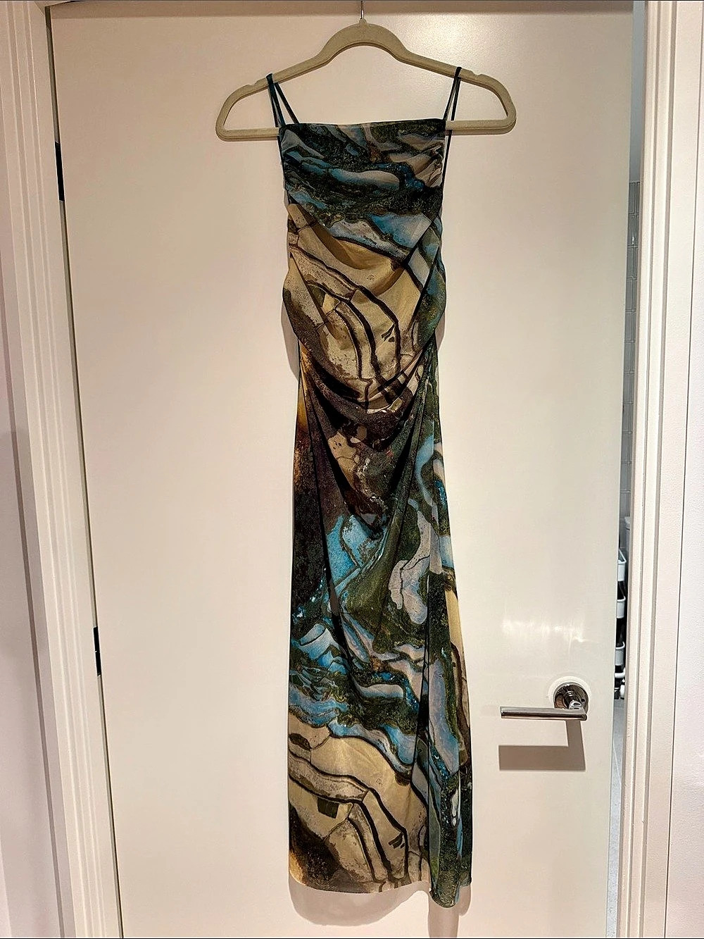 Zara Printed Tulle Dress Abstract Print Maxi Dress Size Medium